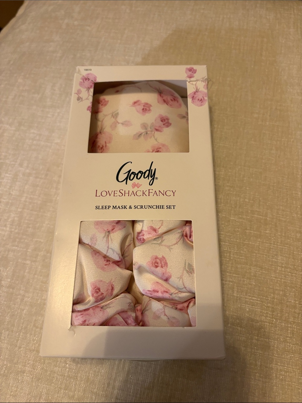 LoveShackFancy x Goody Satin Floral Sleep Mask & Scrunchie Set - Cream & Pink